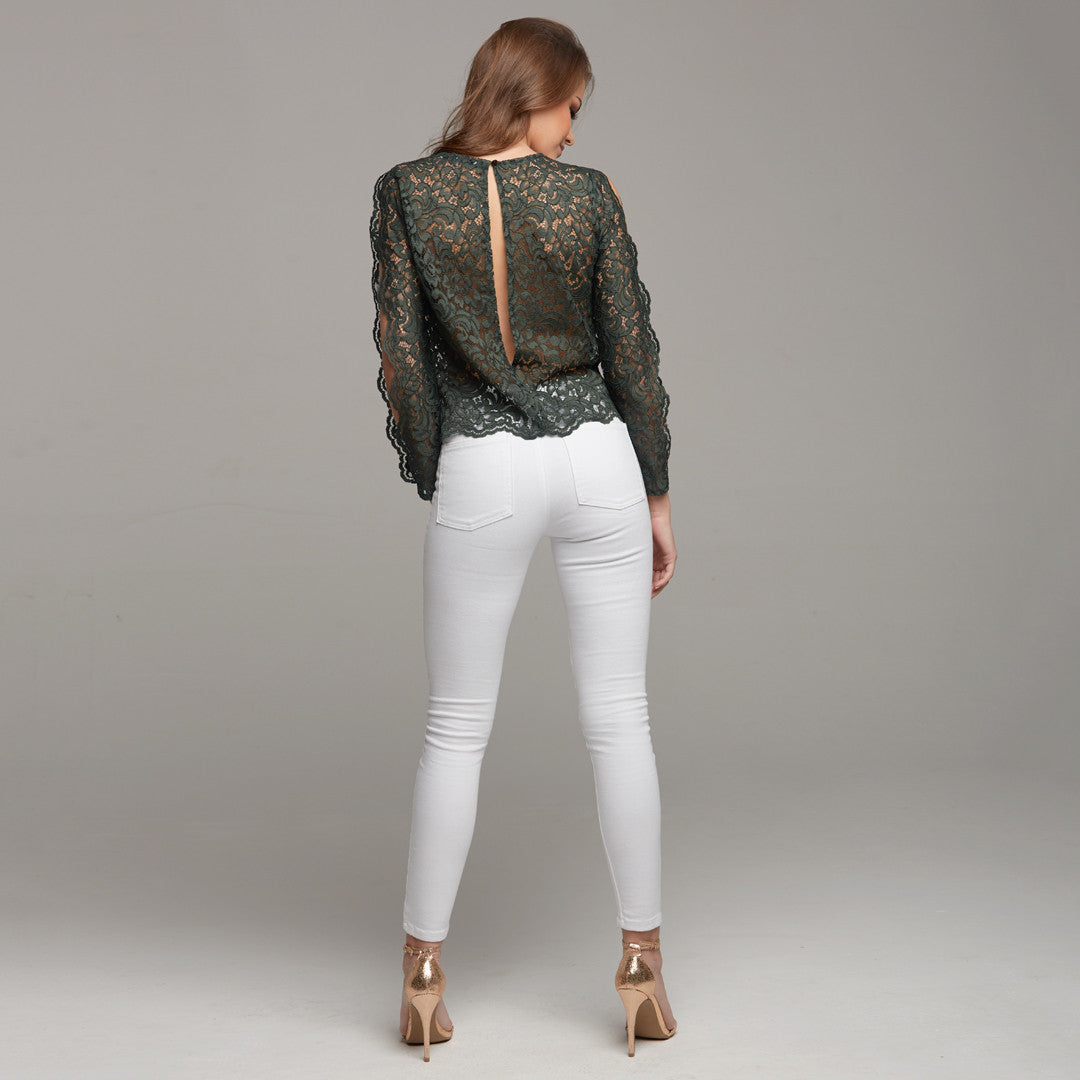 ISABELLA GREEN LACE WITH SPLIT SLEEVE DETAIL - CT039