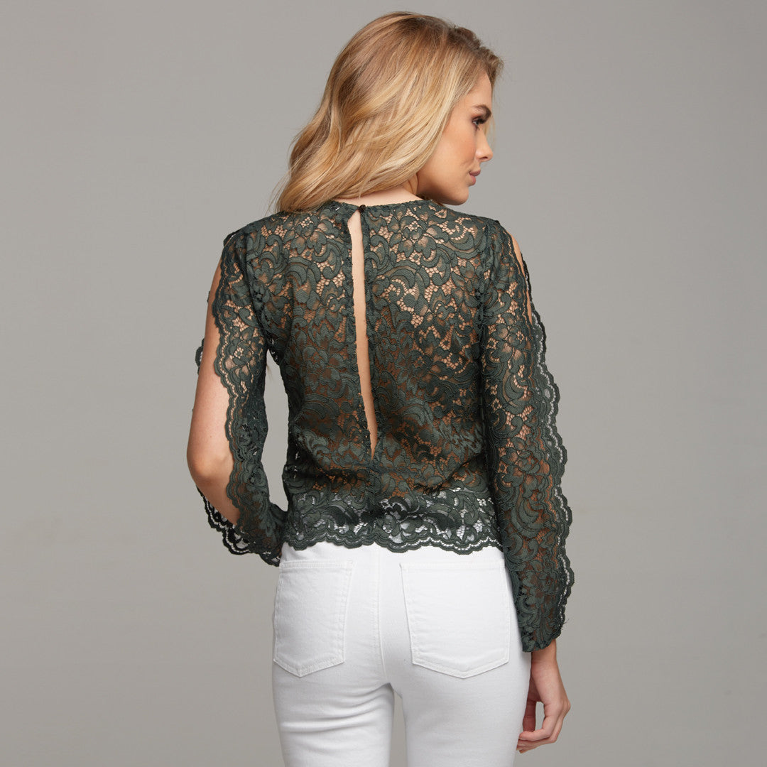 ISABELLA GREEN LACE WITH SPLIT SLEEVE DETAIL - CT039