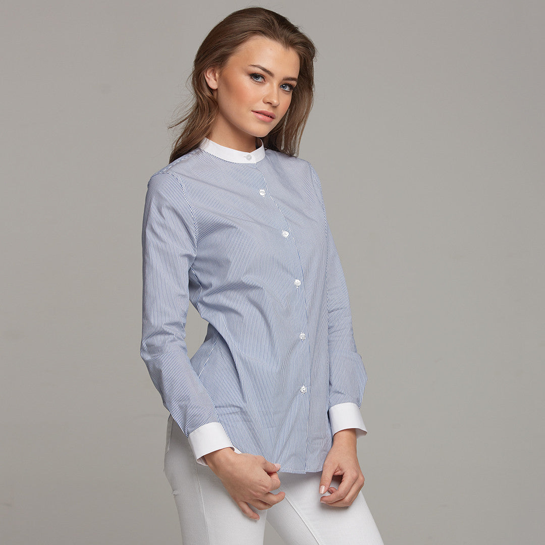 BLAIR STRIPE CONTRAST COLLAR STAND SHIRT - CT030