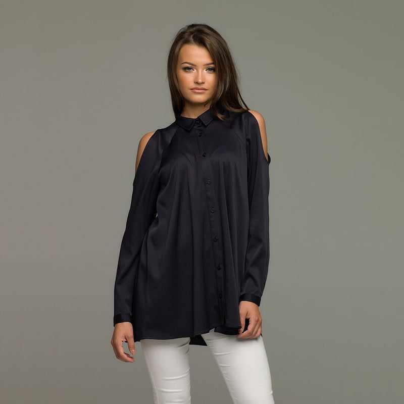 NAVY PEEP COLD SHOULDER - CT005