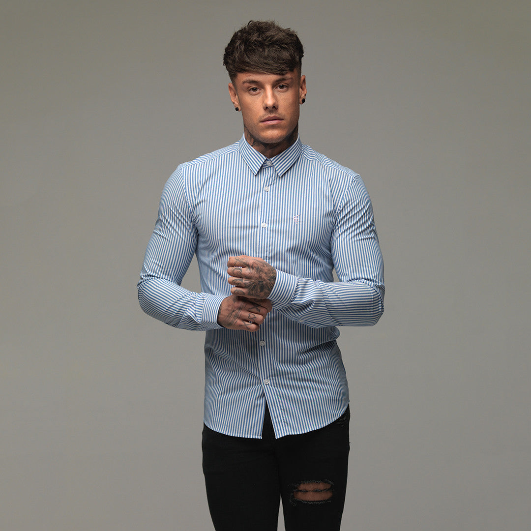 Super Slim Stretch Navy & White Stripe (Pink Emblem)  -  FS112P