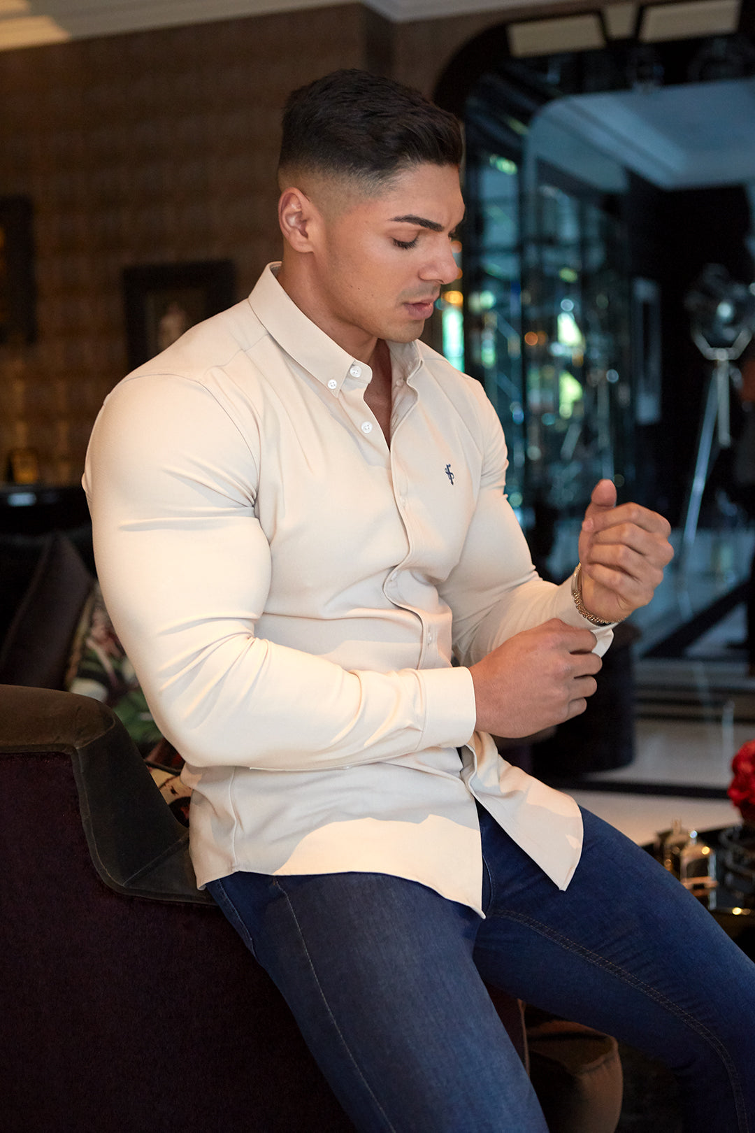 Super Slim Scuba Taupe Long Sleeve Stretch - FS486