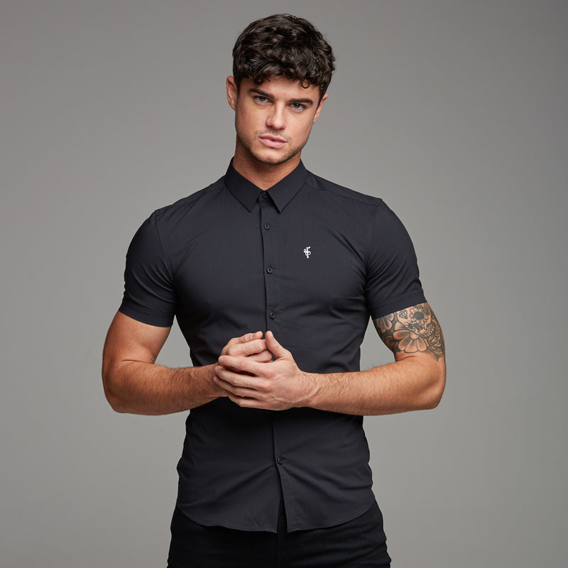 Father Sons Super Slim Stretch Classic Black Short Sleeve - FS127