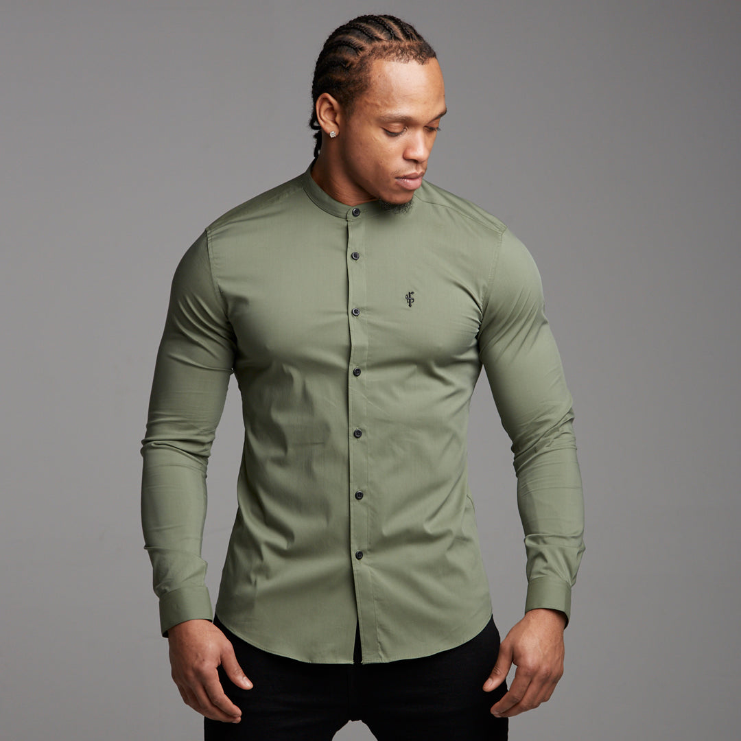 Super Slim Stretch Classic Khaki Grandad Collar - FS296
