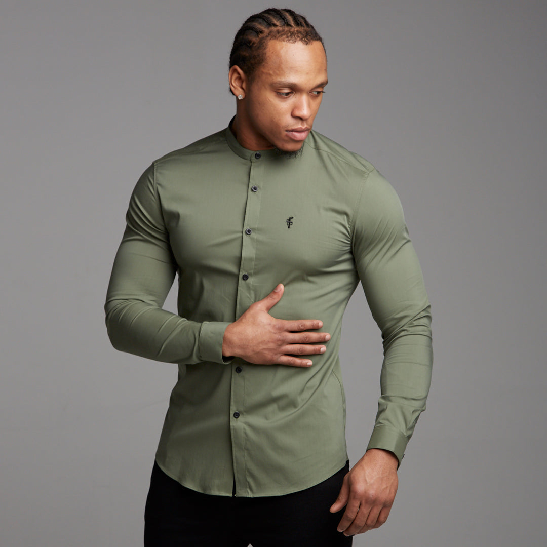 Super Slim Stretch Classic Khaki Grandad Collar - FS296