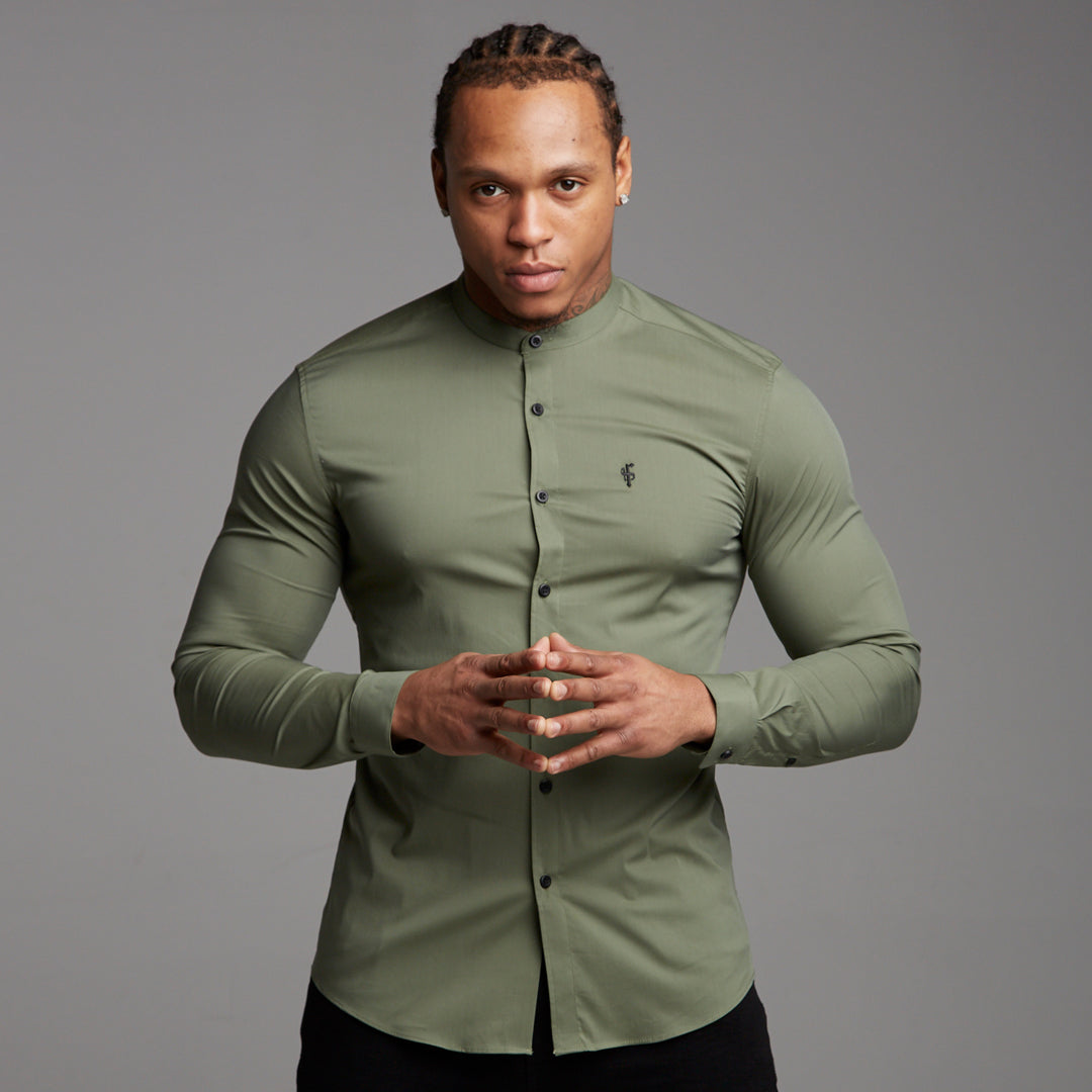 Super Slim Stretch Classic Khaki Grandad Collar - FS296