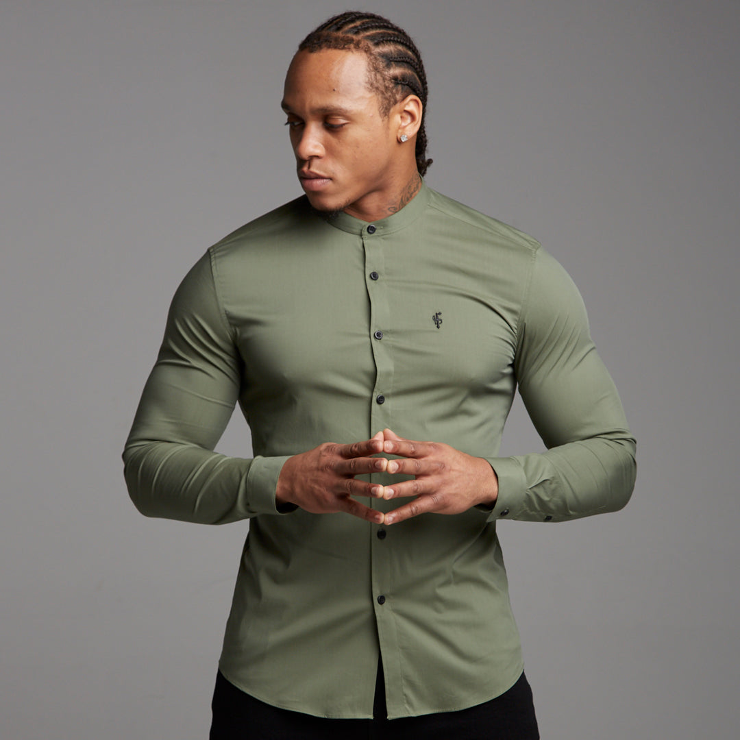 Super Slim Stretch Classic Khaki Grandad Collar - FS296