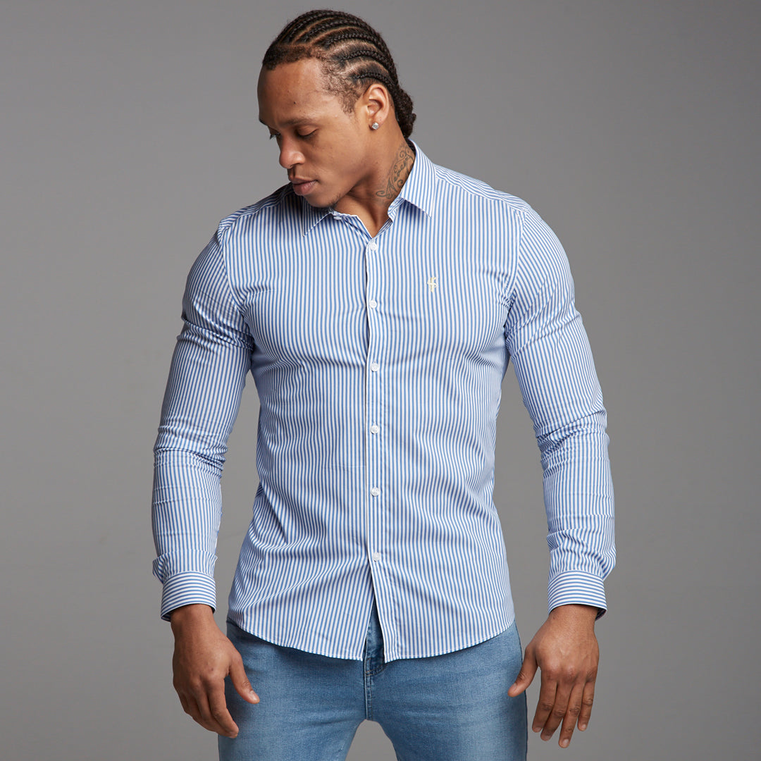 Super Slim Stretch Navy & White Stripe (Yellow Emblem)  -  FS364