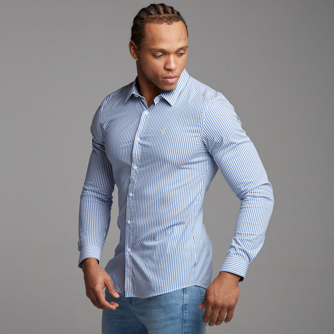Super Slim Stretch Navy & White Stripe (Yellow Emblem)  -  FS364
