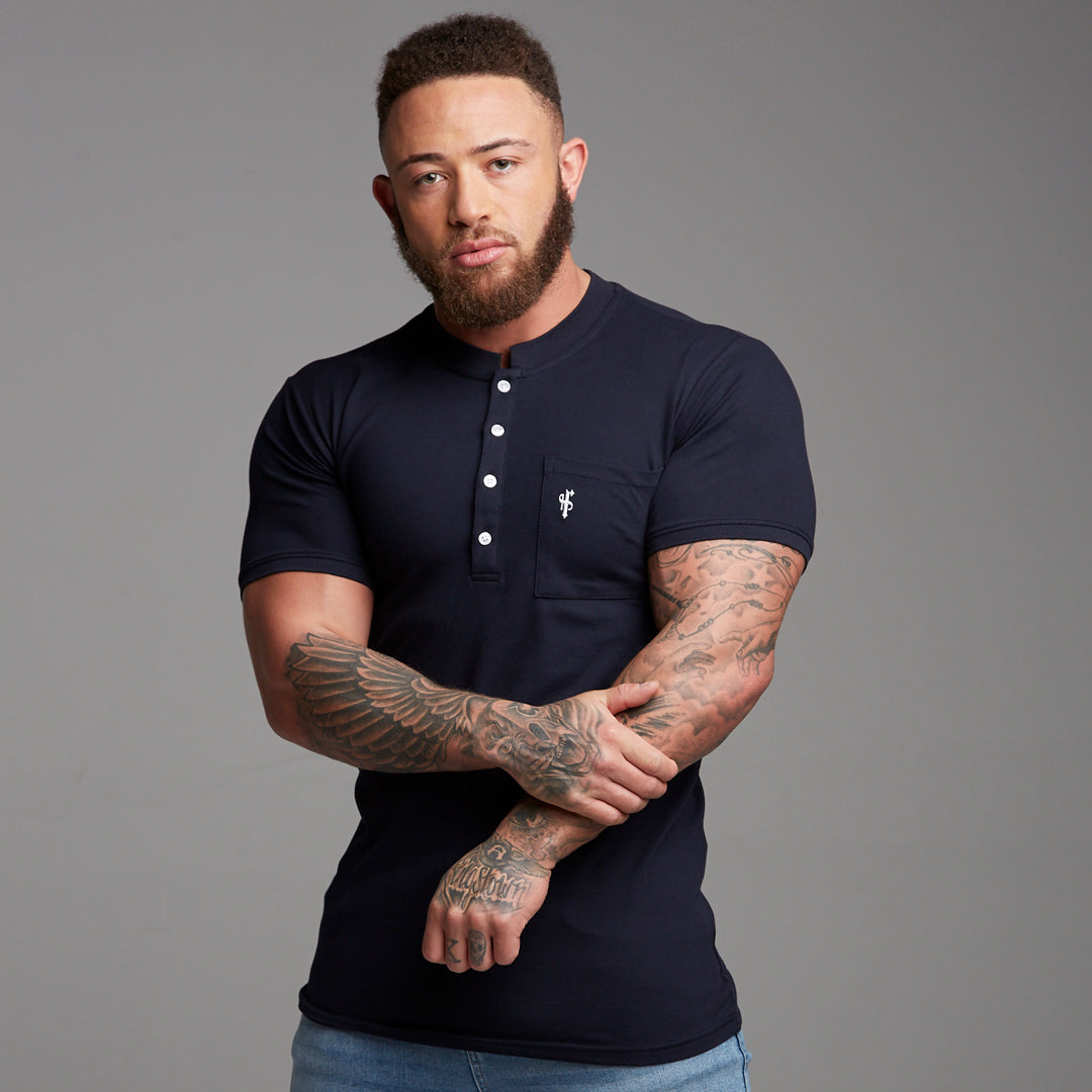 Classic Navy Grandad Polo Shirt - FSH194