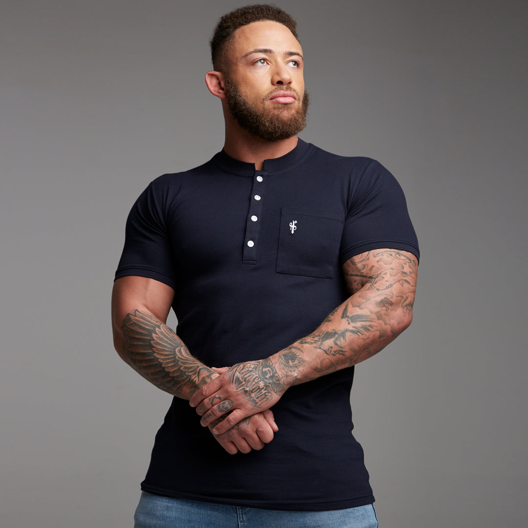 Classic Navy Grandad Polo Shirt - FSH194