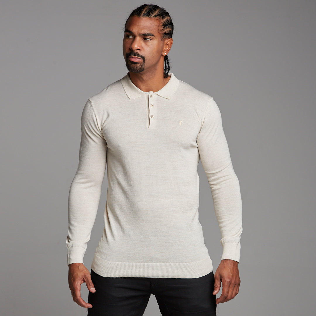 Classic Beige Shirt Knitted Long Sleeve Polo - FSH176 (LAST CHANCE)
