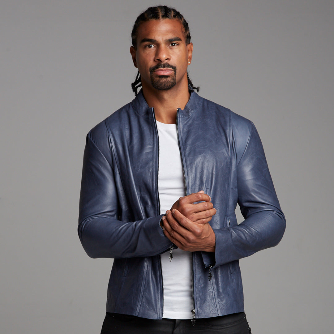 Navy Lambs Leather Jacket - FSH217