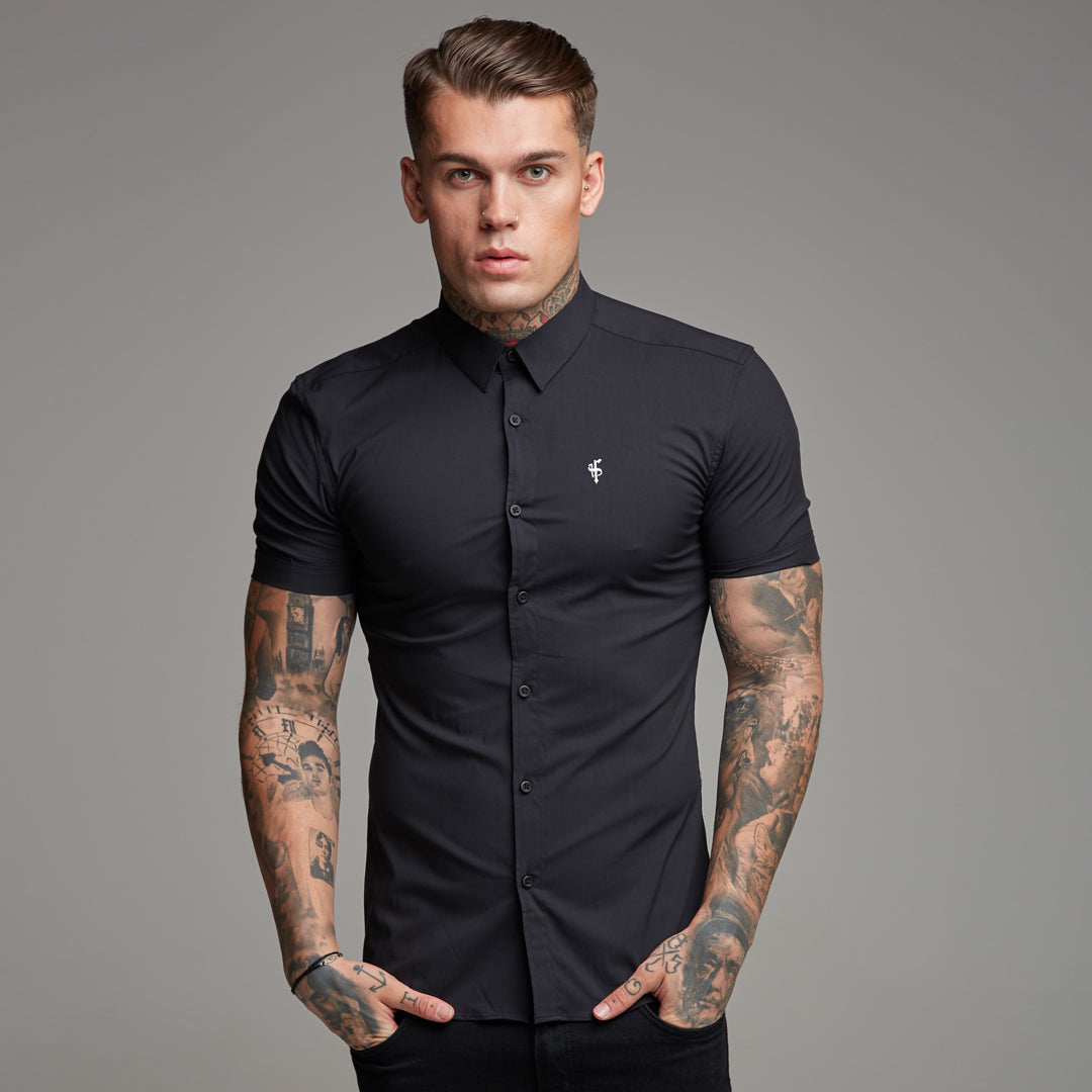 Super Slim Stretch Classic Black Short Sleeve - FS127