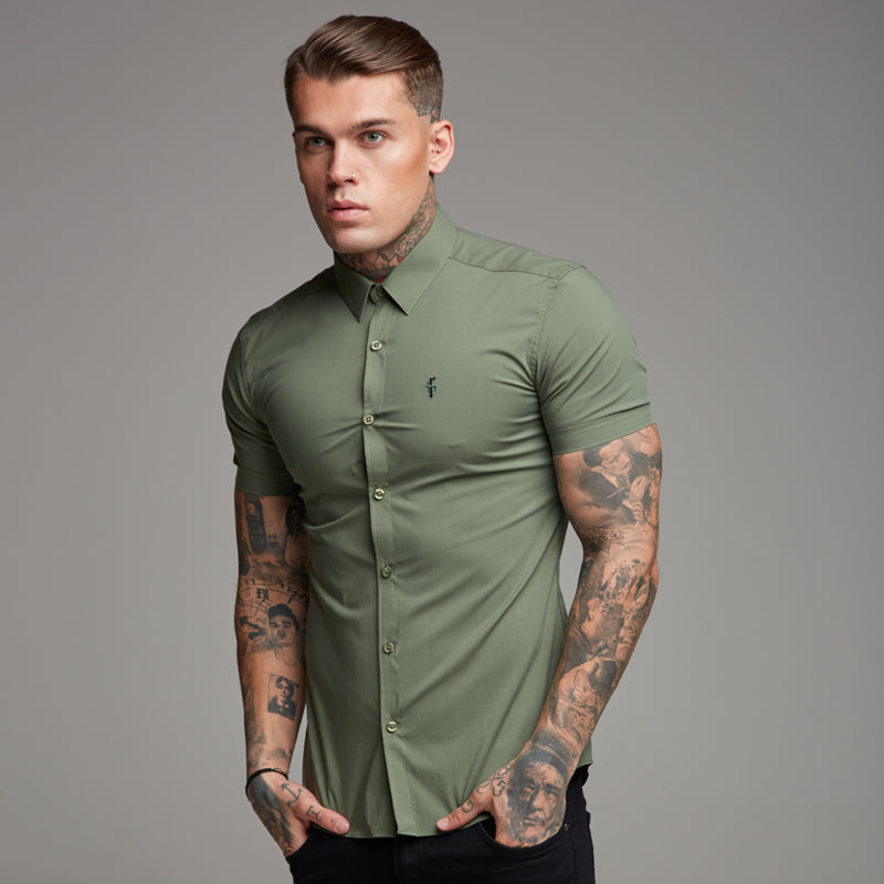 Father Sons Super Slim Stretch Classic Khaki Short Sleeve - FS238