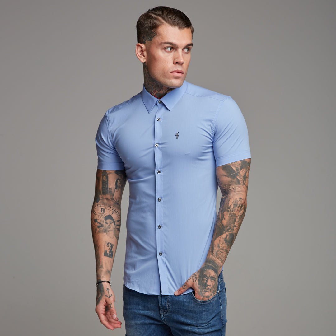 Super Slim Stretch Classic Light Blue Short Sleeve - FS179