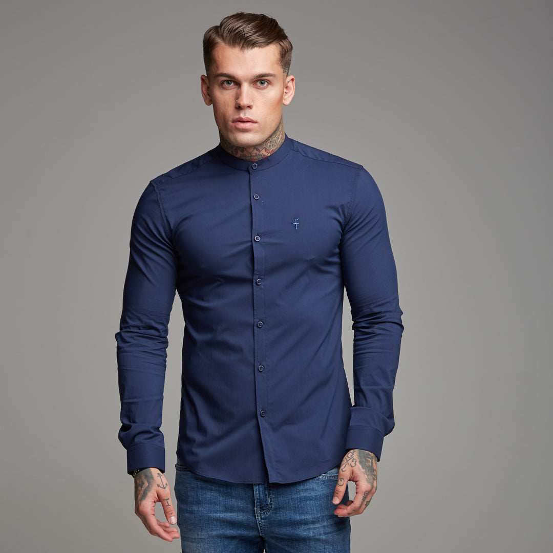 Super Slim Stretch Classic Navy Grandad Collar - FS183