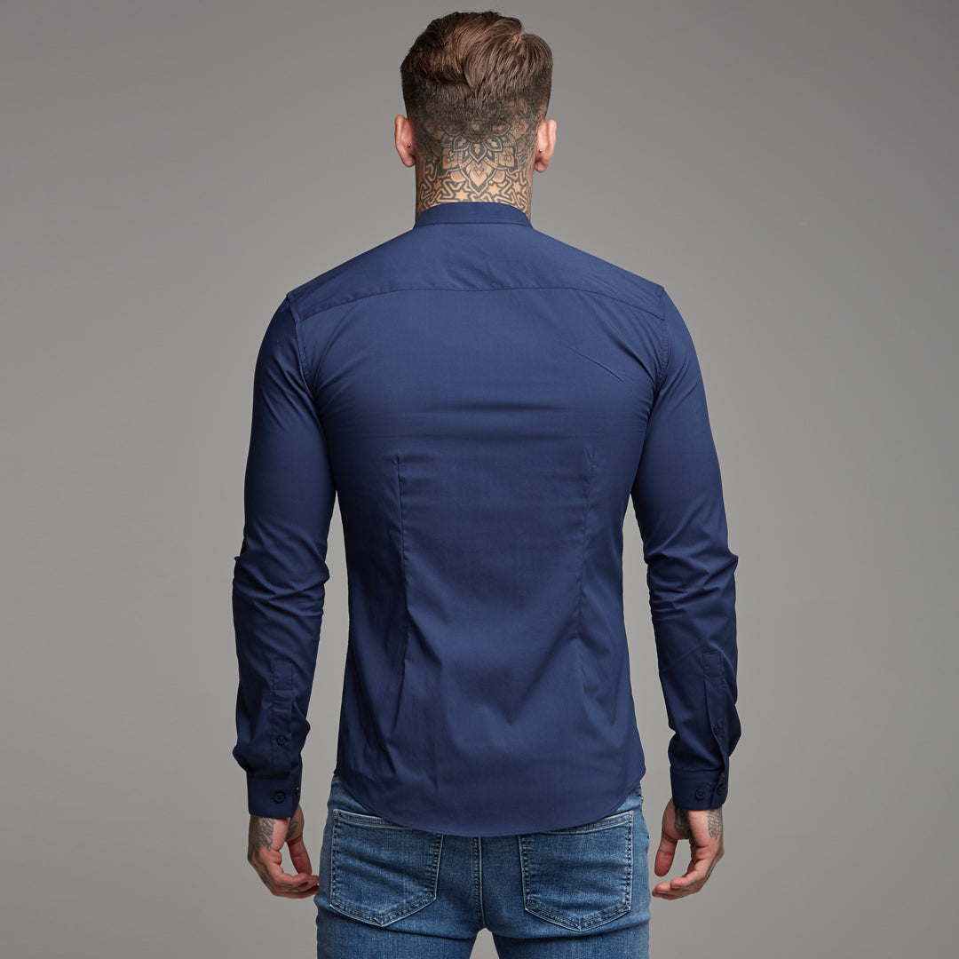 Super Slim Stretch Classic Navy Grandad Collar - FS183