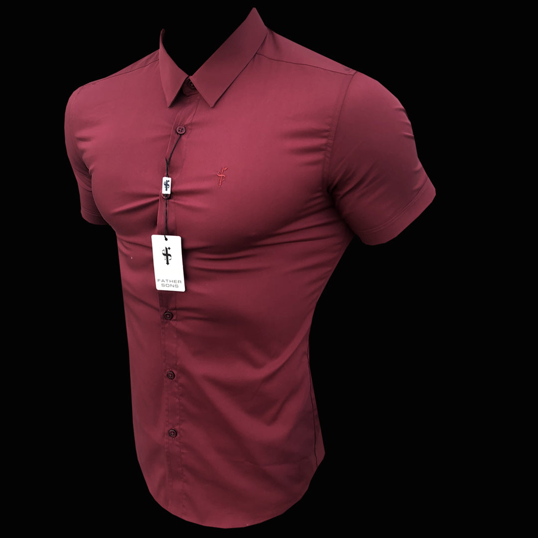 Super Slim Stretch Classic Oxblood Red Short Sleeve - FS180