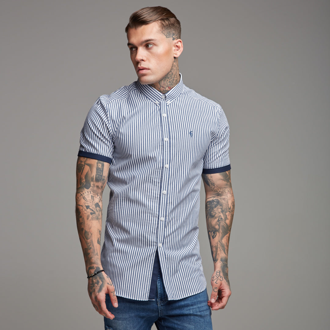 Classic Navy White Stripe Short Sleeve - FS245 (LAST CHANCE)
