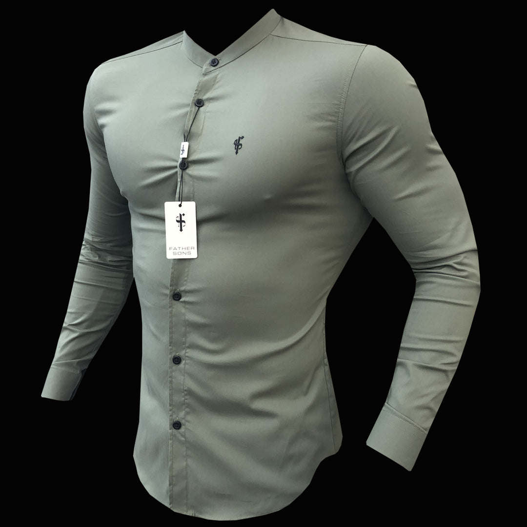 Super Slim Stretch Classic Khaki Grandad Collar - FS296