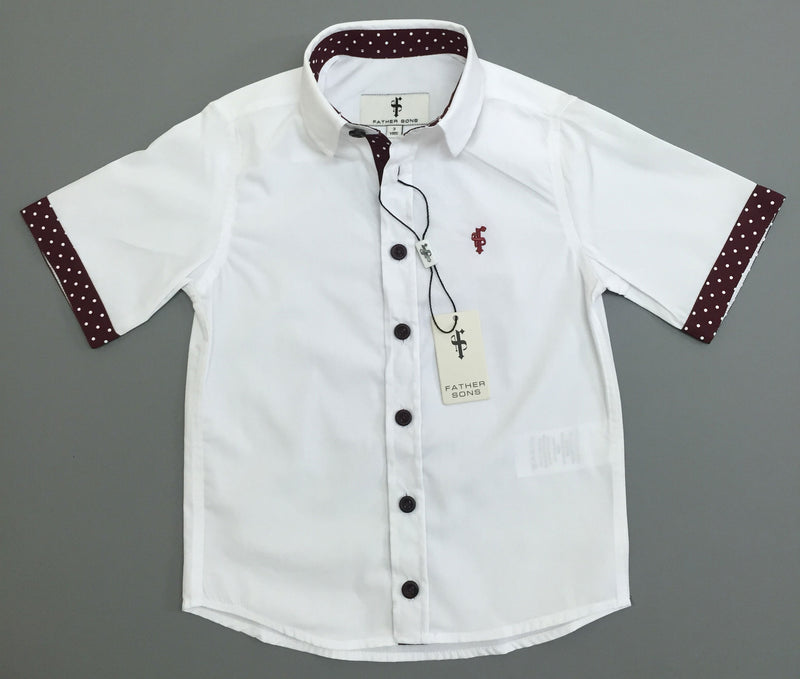 Father Sons Boys White & Burgundy Polkadot Contrast - FSB010 (LAST CHANCE)