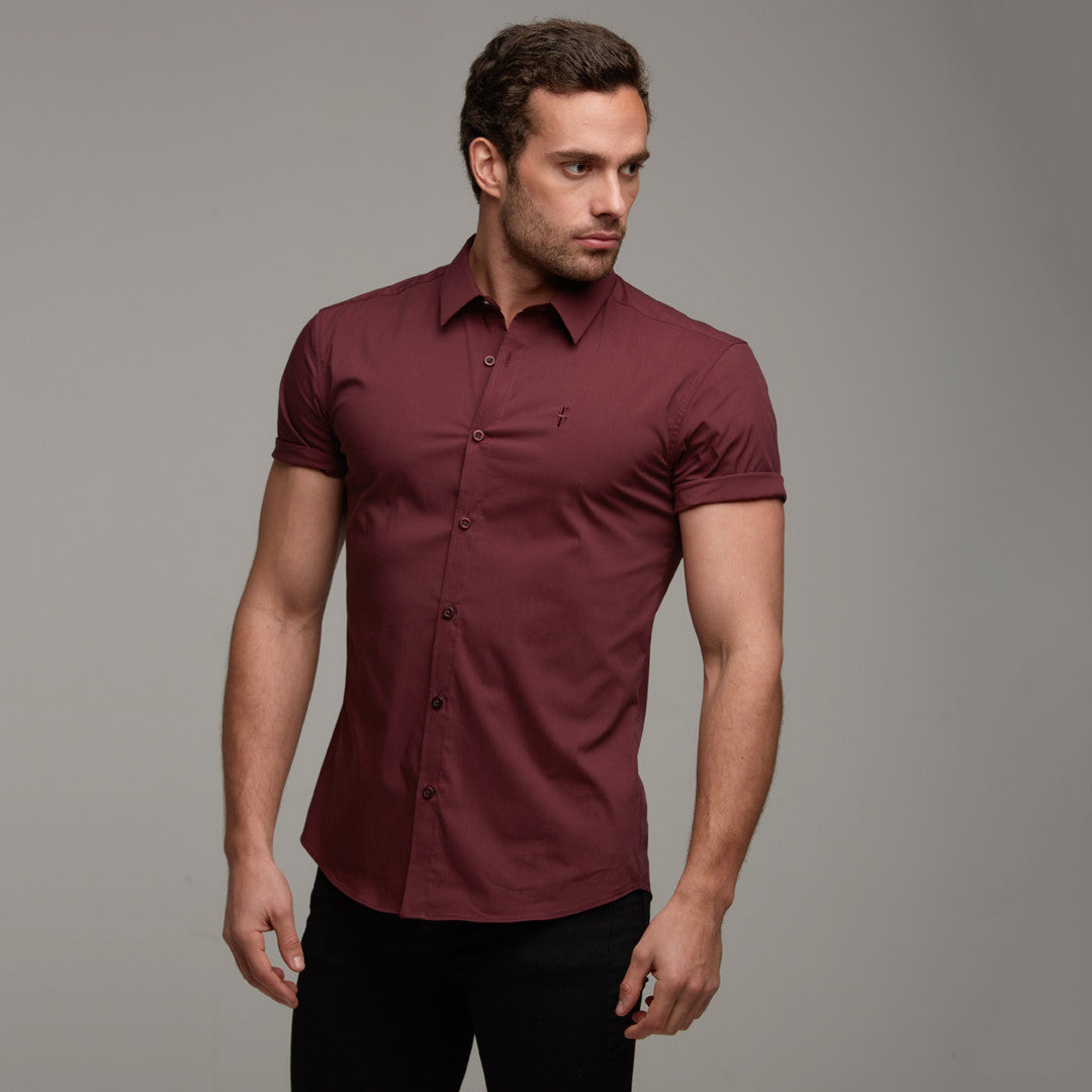 Super Slim Stretch Classic Burgundy Short Sleeve - FS236