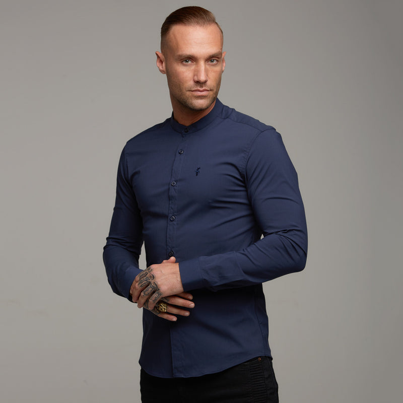 Father Sons Super Slim Stretch Classic Navy Grandad Collar - FS183