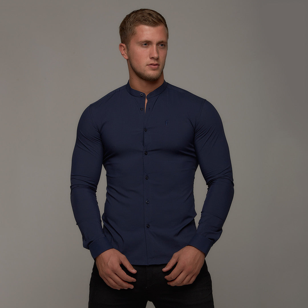 Super Slim Stretch Classic Navy Grandad Collar - FS183