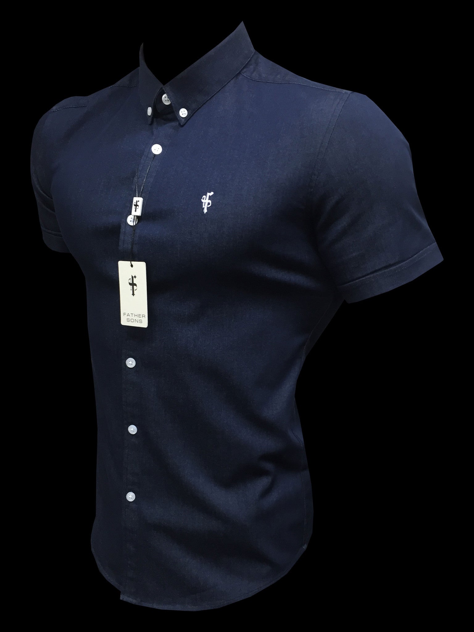 Super Slim Stretch Navy Denim Short Sleeve - FS167