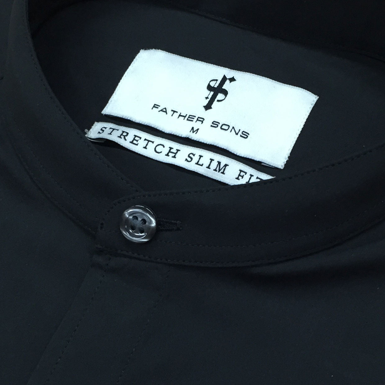 Super Slim Stretch Classic Black Grandad Collar Short Sleeve - FS173