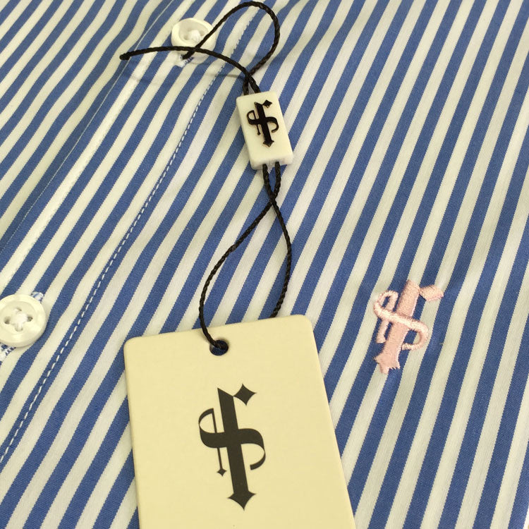 Super Slim Stretch Navy & White Stripe (Pink Emblem)  -  FS112P