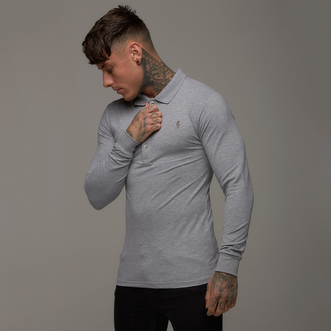 Classic Grey Long Sleeve Polo Shirt FSH040