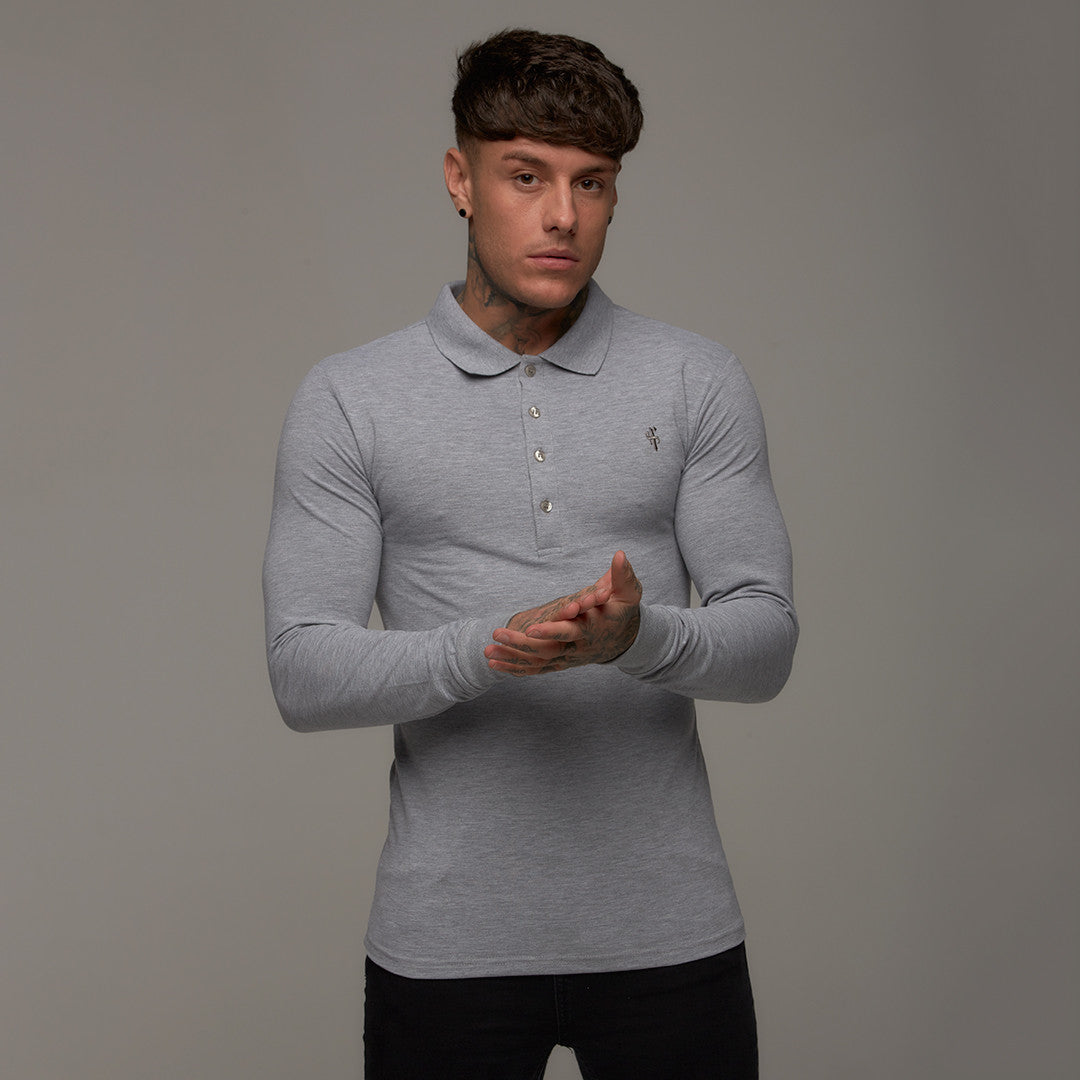 Classic Grey Long Sleeve Polo Shirt FSH040