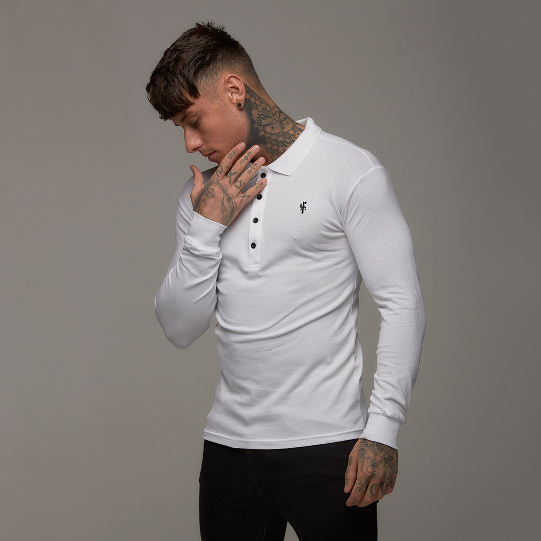 Classic White Polo Long Sleeve Shirt - FSH039