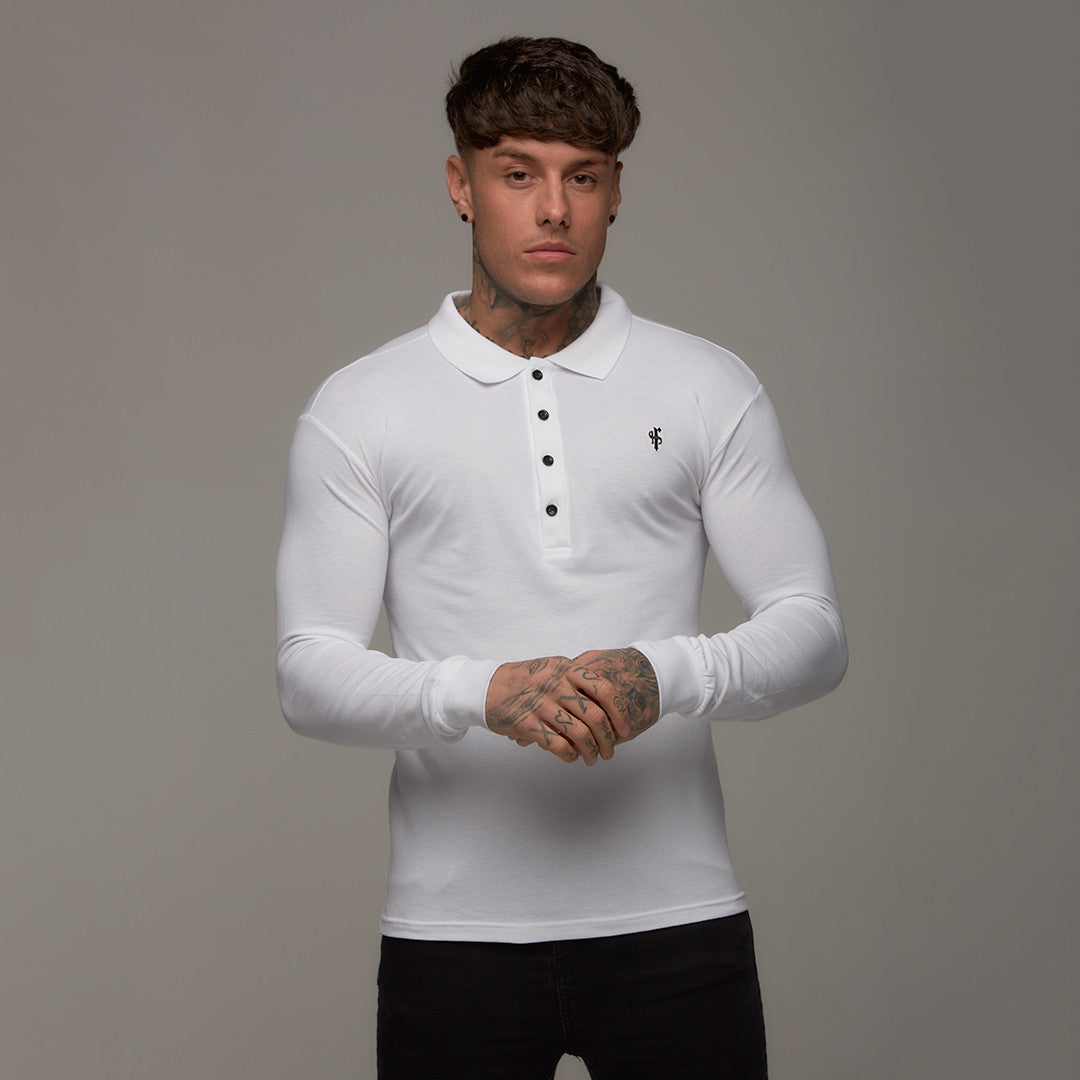 Classic White Polo Long Sleeve Shirt - FSH039