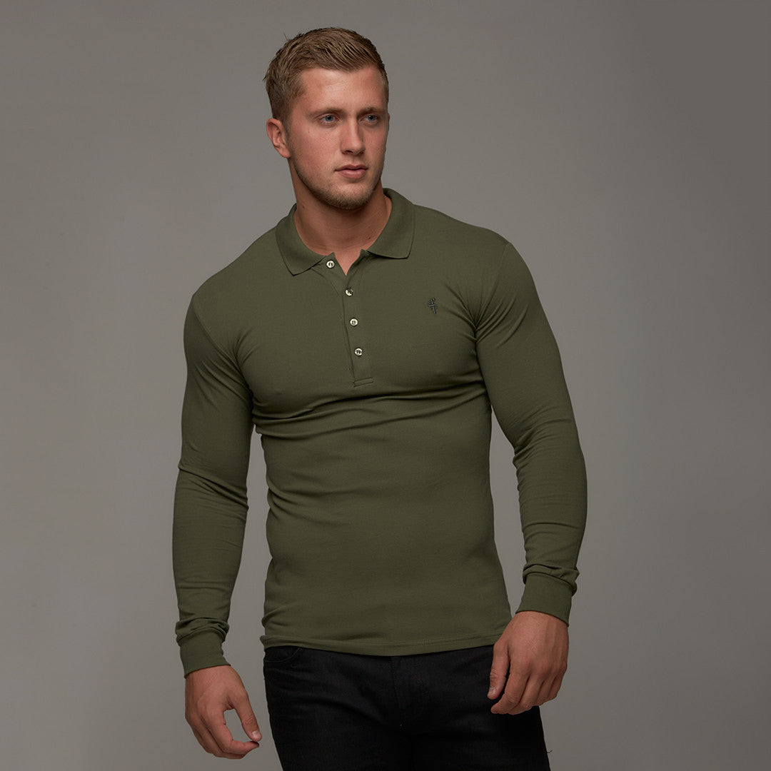 Classic Khaki Polo Long Sleeve Shirt - FSH035