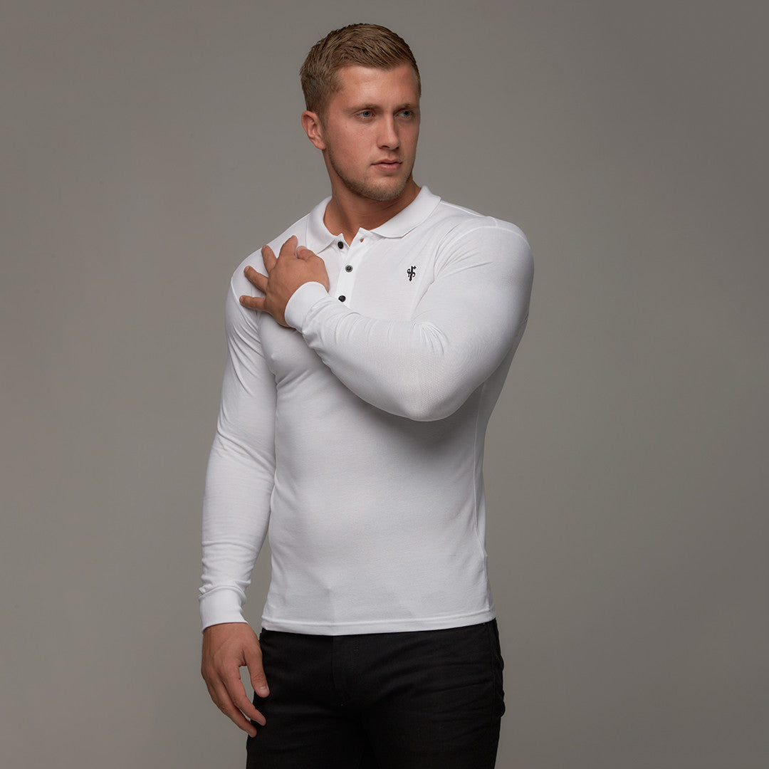 Classic White Polo Long Sleeve Shirt - FSH039
