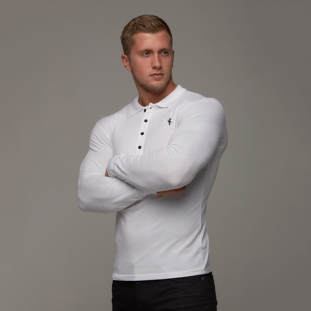 Classic White Polo Long Sleeve Shirt - FSH039