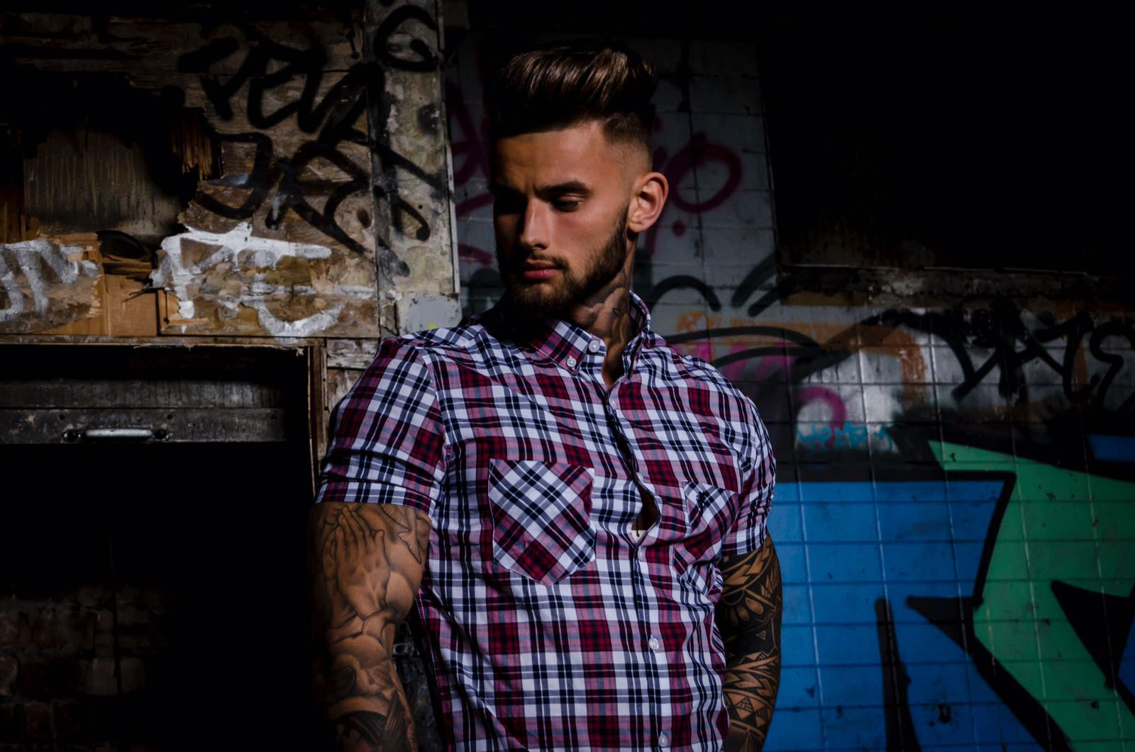 Navy, White & Red Check Short Sleeve Shirt  - FS187 (LAST CHANCE)