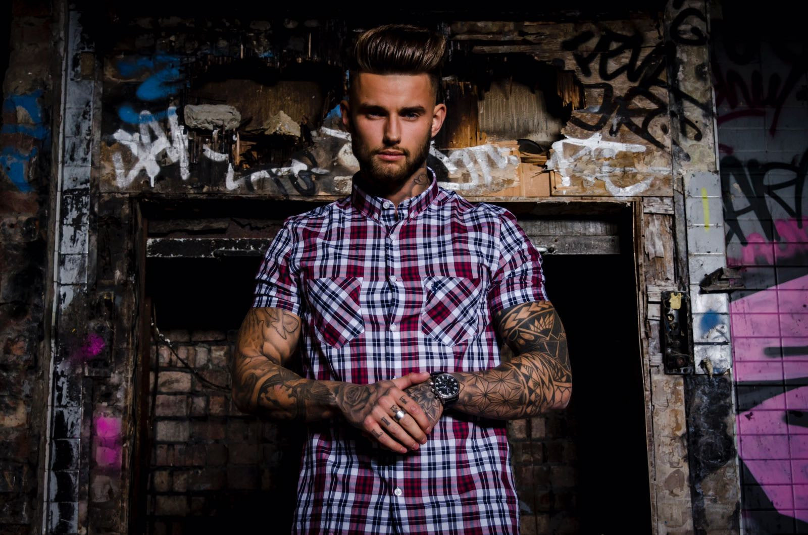 Navy, White & Red Check Short Sleeve Shirt  - FS187 (LAST CHANCE)