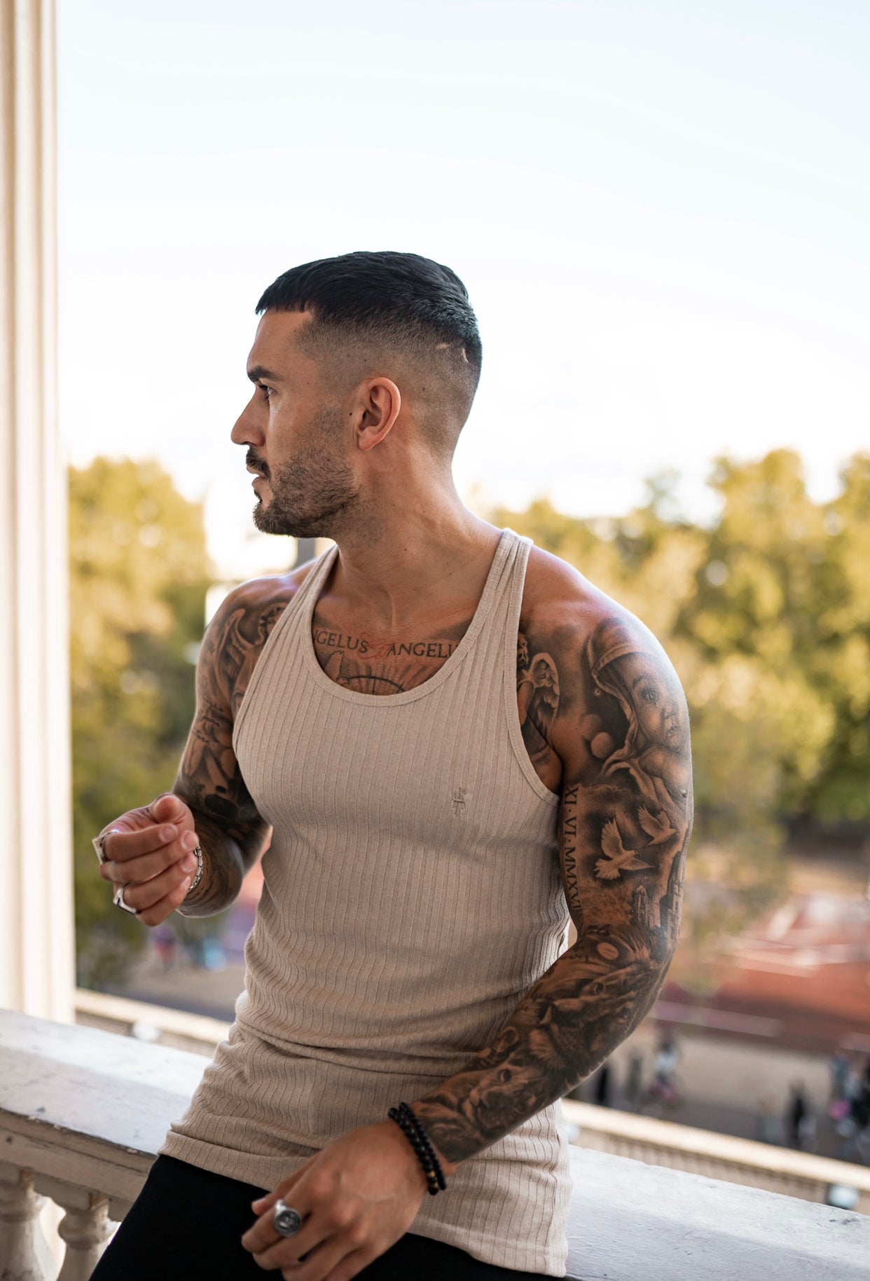 Classic Beige Ribbed Knit Super Slim Vest - FSH414