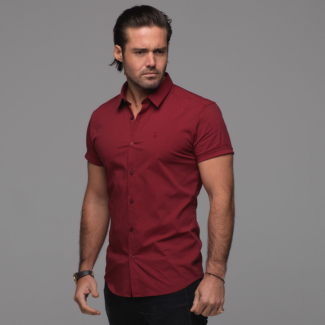 Super Slim Stretch Classic Oxblood Red Short Sleeve - FS180