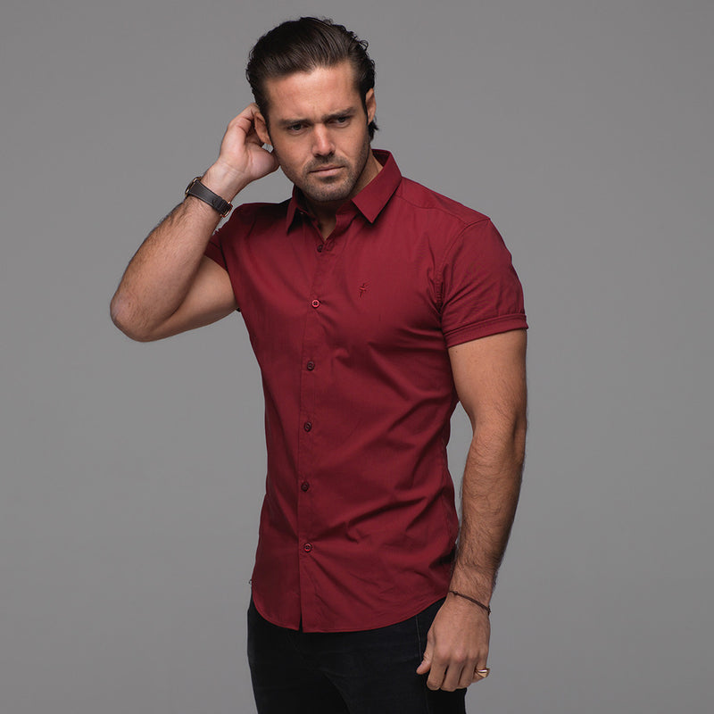 Father Sons Super Slim Stretch Classic Oxblood Red Short Sleeve - FS180