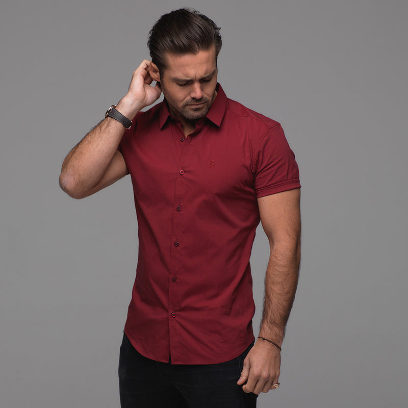 Father Sons Super Slim Stretch Classic Oxblood Red Short Sleeve - FS180