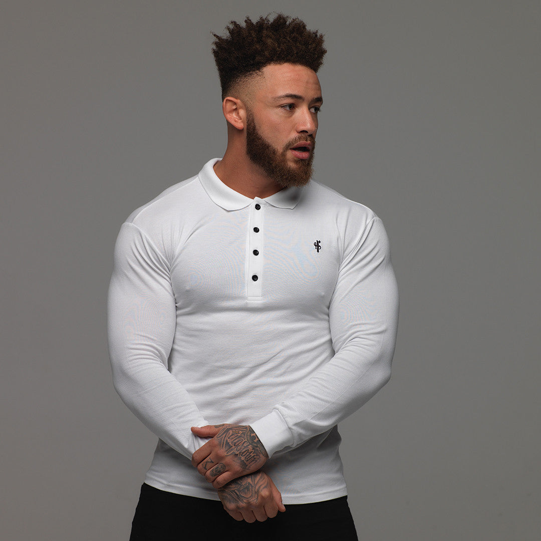 Classic White Polo Long Sleeve Shirt - FSH039