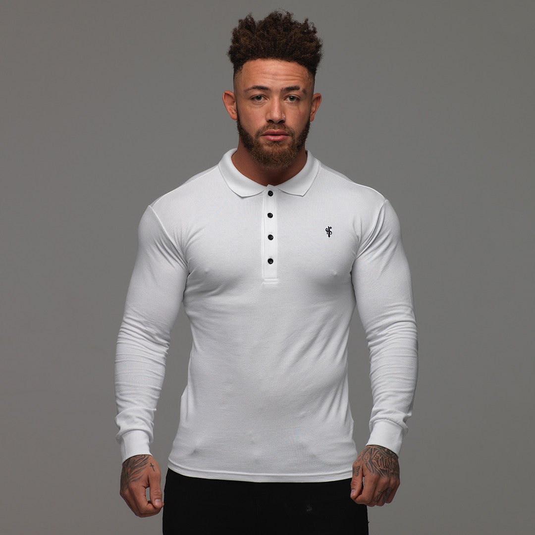 Classic White Polo Long Sleeve Shirt - FSH039