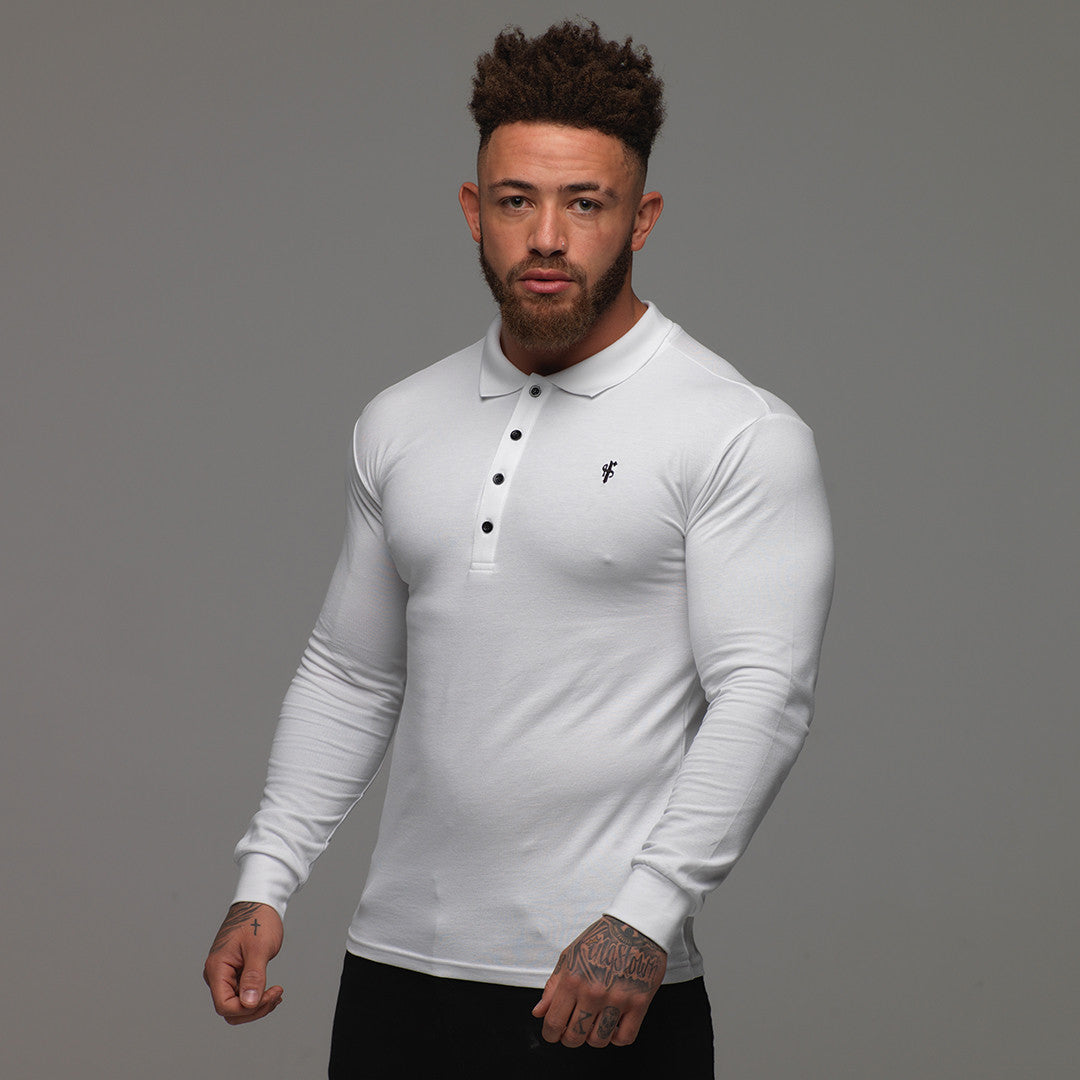 Classic White Polo Long Sleeve Shirt - FSH039
