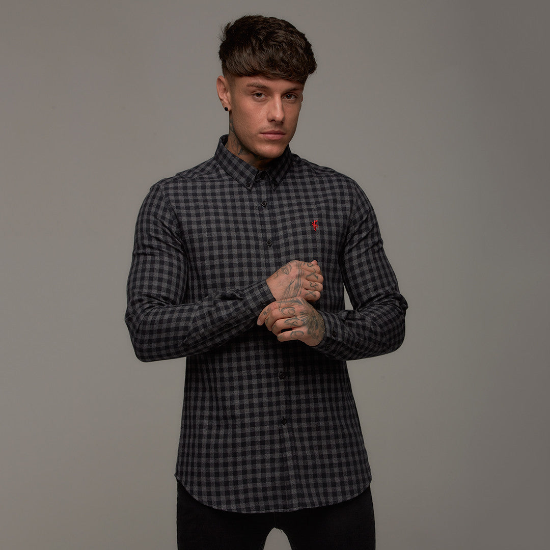 Classic Black & Grey Metz Check Long Sleeve (Red Emblem) - FS269 (LAST CHANCE)
