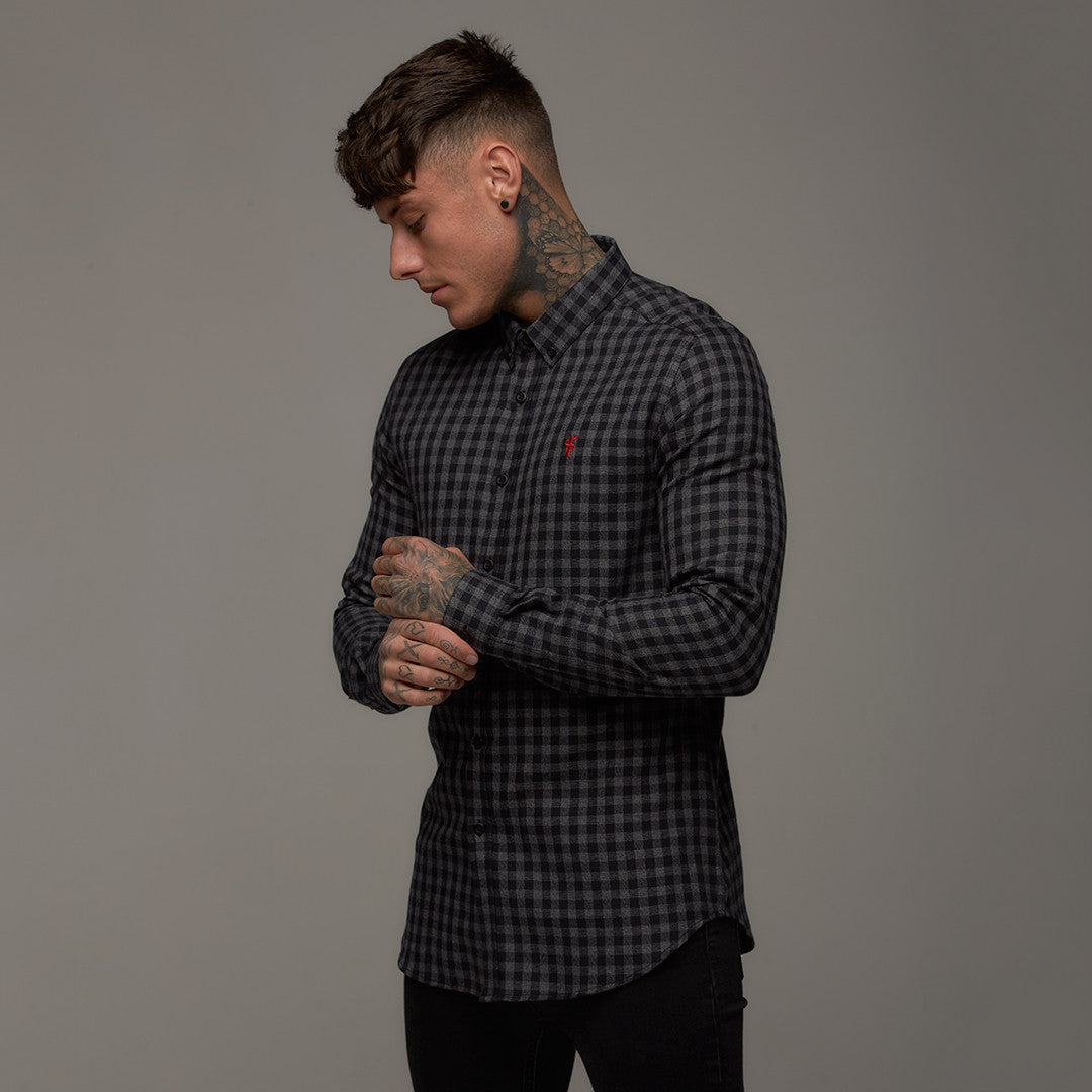 Classic Black & Grey Metz Check Long Sleeve (Red Emblem) - FS269 (LAST CHANCE)